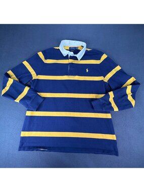 Polo Ralph Lauren Men Navy/Yellow Long Sleeve Custom slim Rugby/Polo Shirt XL